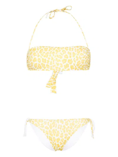 Fisico Leopard-print Bandeau Bikini In Yellow