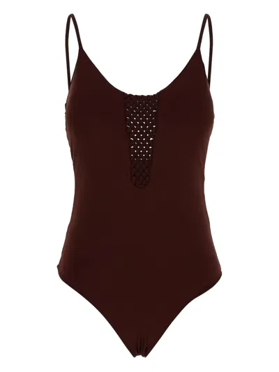 Fisico Cristina Ferrari Braid-detailing Swimsuit In Cioccolato