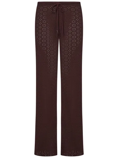 Fisico Cristina Ferrari Fisico Chocolate Brown Relaxed-fit Trousers With Sangallo Detailing