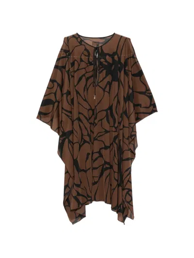 Fisico Cristina Ferrari Abstract-print Cold-shoulder Mini Dress In Brown