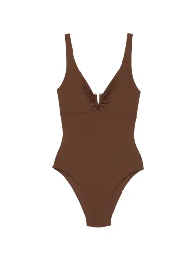 Fisico Cristina Ferrari Appliqué-detail Swimsuit In Brown