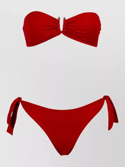 Fisico Cristina Ferrari Bikini Bandeau Top Gold Detail Ties In Red