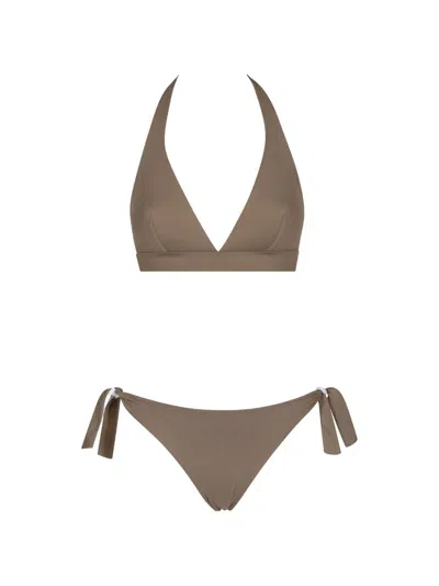 Fisico Cristina Ferrari Bikini With Side Ties And American Neckline In Brown