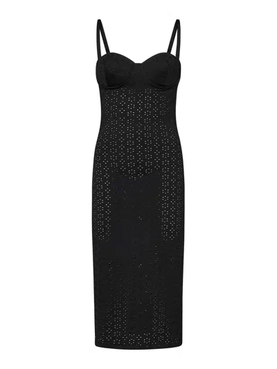 FISICO CRISTINA FERRARI BLACK MIDI DRESS IN PERFORATED MICROFIBRE