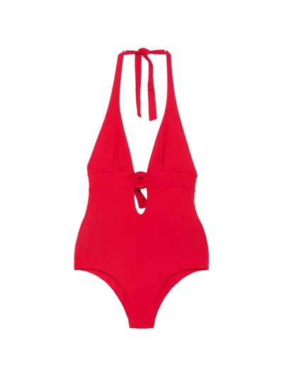 Fisico Cristina Ferrari Cut-out Halterneck Swimsuit In Red