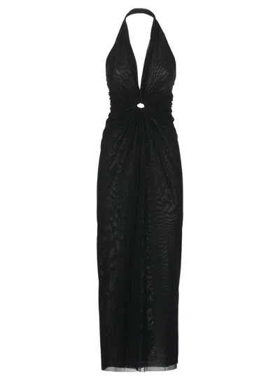 Fisico Cristina Ferrari Fisico Black Tulle Evening Dress With V Neckline