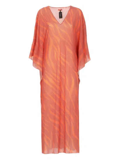 Fisico Cristina Ferrari Fisico V-neck Maxi Dress With Contrasting Color Pattern In Orange