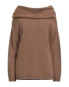 Fisico Cristina Ferrari Fisico Woman Turtleneck Camel Size L Virgin Wool, Polyamide In Sand