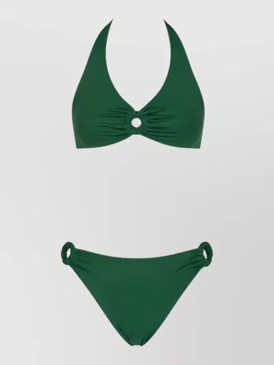 Fisico Cristina Ferrari Halter Neck Bikini High Cut Ring Detail In Green