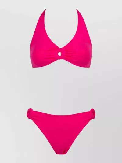 Fisico Cristina Ferrari Halterneck Bikini Swimsuit Ruched Ring Detail In Pink