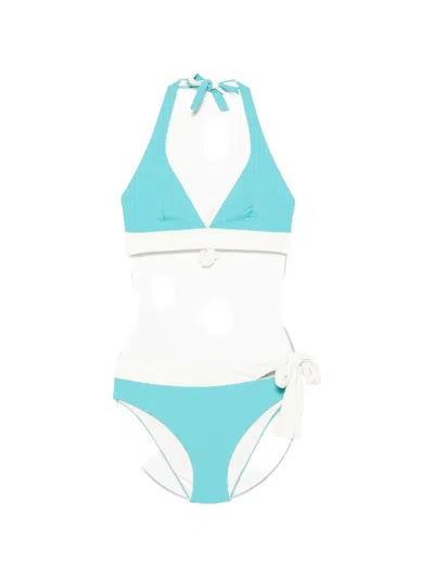 Fisico Cristina Ferrari Halterneck Tie-fastening Bikini In Blue