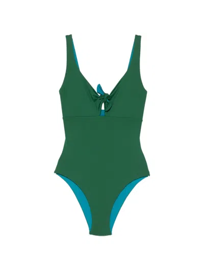 Fisico Cristina Ferrari Knot-detail Colourblock Swimsuit In Green