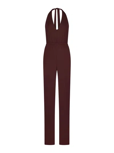 Fisico Cristina Ferrari Long Chocolate-colored Microfiber Jumpsuit In Brown