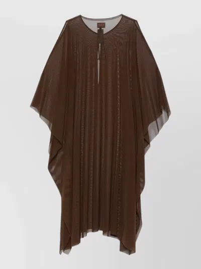 Fisico Cristina Ferrari Mesh Kaftan Dress Cold Shoulder Design In Brown