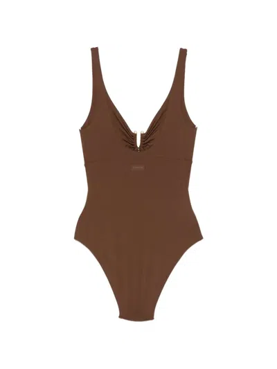 Fisico Cristina Ferrari Metallic Detail Swim Suit In Brown