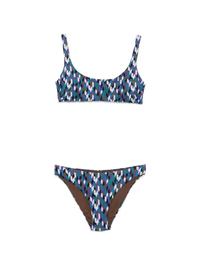 Fisico Cristina Ferrari Multicolor Print Bikini Set In Blue