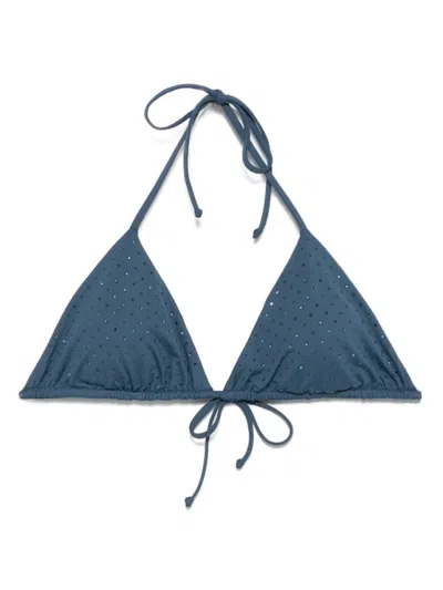 FISICO CRISTINA FERRARI NAVY BLUE TRIANGLE BEACH BRA WITH TIE-FASTENING STRAPS
