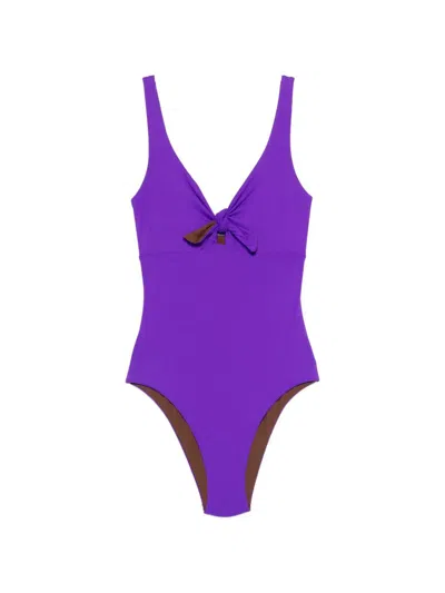 Fisico Cristina Ferrari One-piece Swimsuit With Knot In Purple