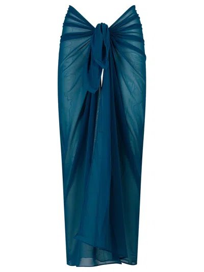 Fisico Cristina Ferrari Tulle Maxi Skirt High Waist Sarong Tie In Blue