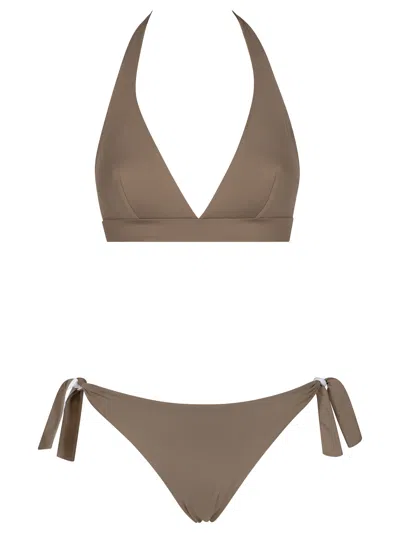 Fisico Cristina Ferrari Halterneck Side-tie Bikini In Brown