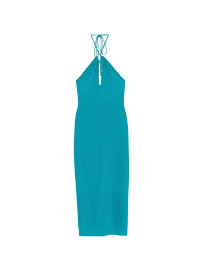 Fisico Cristina Ferrari Ribbed-knit Halterneck Midi Dress In Blue