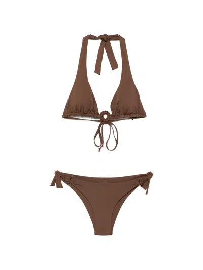 Fisico Cristina Ferrari Ring-detail Halterneck Bikini In Brown