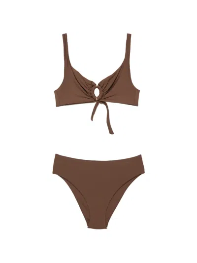 Fisico Cristina Ferrari Ring-detail Tie-fastening Bikini In Brown