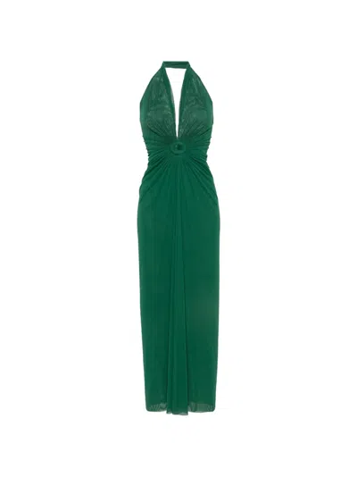 Fisico Cristina Ferrari Ruched Halterneck Maxi Dress In Green