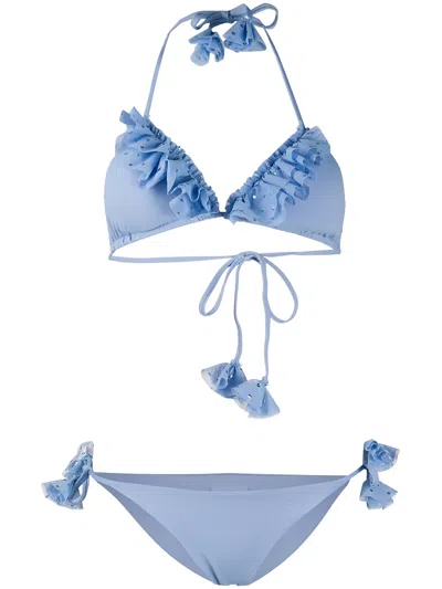 Fisico Cristina Ferrari Ruffled Sequin Embellished Bikini In Blue
