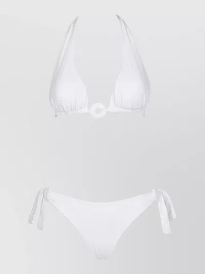 Fisico Cristina Ferrari Ruffled Triangle Bikini Top Ring Detail In White