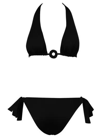 Fisico Cristina Ferrari Ruffled Triangle Bikini With Ring In Black