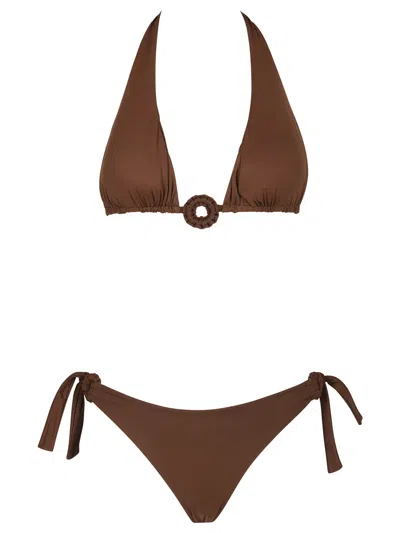 Fisico Cristina Ferrari Ruffled Triangle Bikini With Ring In Brown