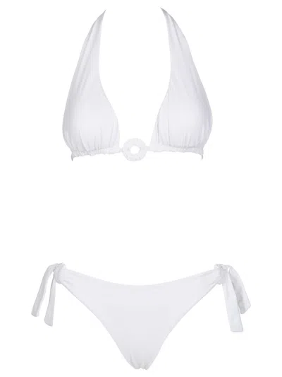 Fisico Cristina Ferrari Ruffled Triangle Bikini With Ring In Gray