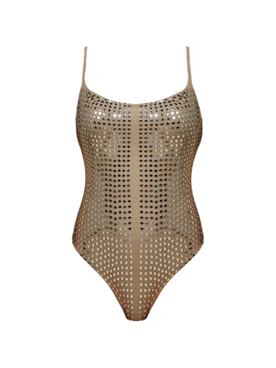 Fisico Cristina Ferrari Stud-embellished Swimsuit In Green