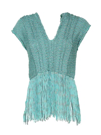 Fisico Cristina Ferrari Sweater With Crochet Effect In Aqua