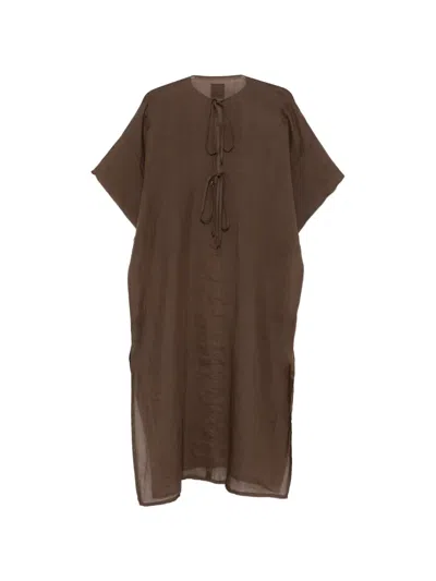 Fisico Cristina Ferrari Tie-fastening Short-sleeve Midi Dress In Brown