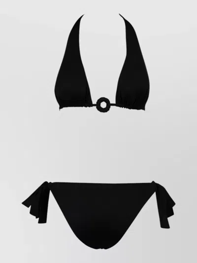 Fisico Cristina Ferrari Triangle Bikini Top Ruffles Ring Detail In Black
