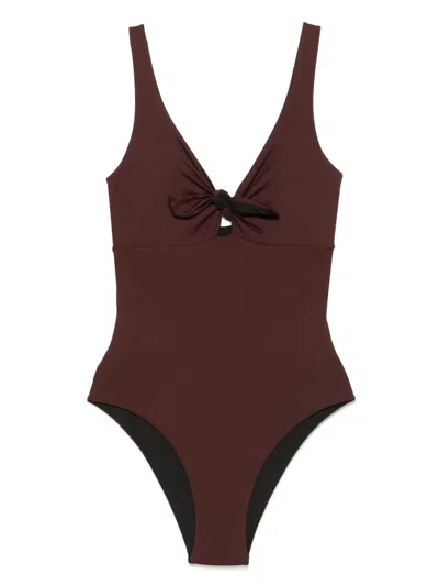 Fisico Cristina Ferrari Draped-detailed Swimsuit In Brown