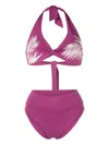 Fisico Cristina Ferrari Leaf-print High-waisted Bikini In Pink