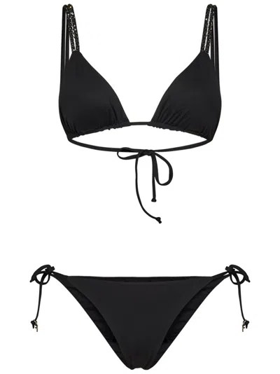 Fisico Cristina Ferrari Fisico Microfiber Black Bikini With Crystal-embellished Shoulder Straps