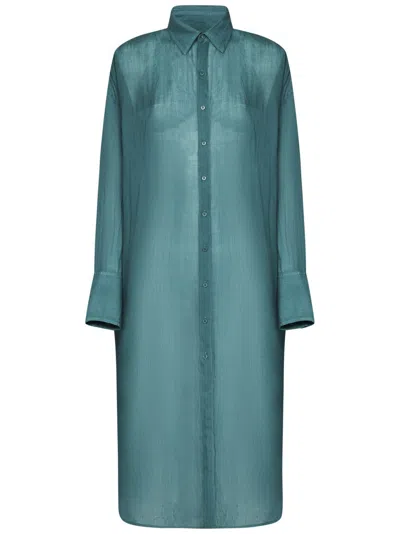 Fisico Midi Seaweed Ramie Shirt Dress In Green