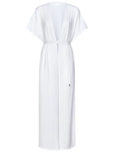 Fisico Cristina Ferrari Fisico Perforated Microfibre Long Caftan In White