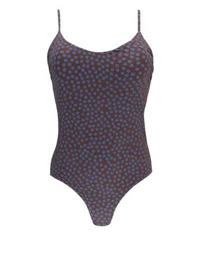 Fisico Cristina Ferrari Fisico Polka Dot Swimsuit With Classic Silhouette In Brown