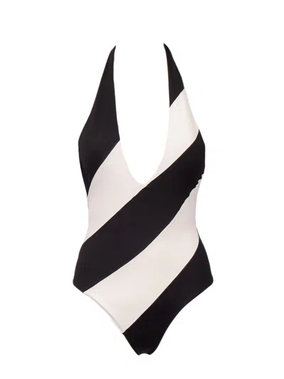 Fisico Striped Swim Suit In White/black