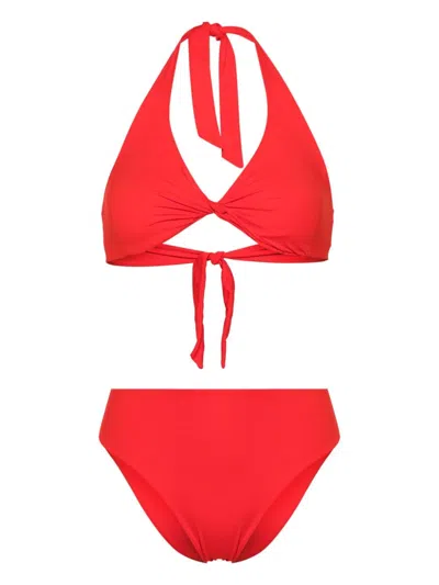 Fisico Twisted Halterneck Bikini In Red
