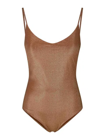 Fisico Cristina Ferrari Lurex Swimsuit In Light Brown