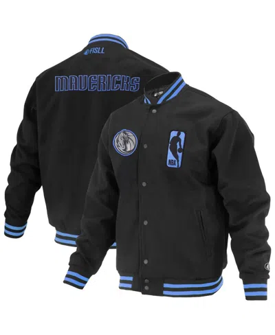 Fisll Men's And Women's Black Dallas Mavericks Logo Man Shadow Collection Full-snap Varsity Jacket