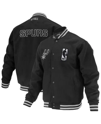 Fisll Men's And Women's Black San Antonio Spurs Logoman Shadow Collection Full-snap Varsity Jacket