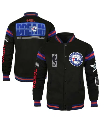 Fisll Men's And Women's  X Black History Collection Black Philadelphia 76ers Full-snap Varsity Jacket