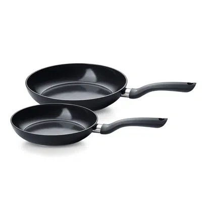 Fissler Essential Ceramic Nonstick Frying Pan 2pc Set, 9.5 Inch And 11 Inch, Orbit Interior With Warm Exteri In Black